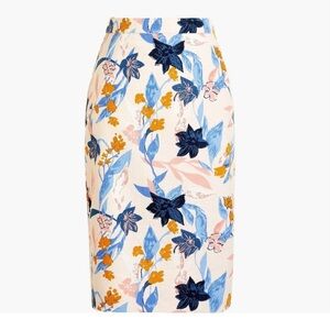 J. Crew Imogene Floral Printed Basketweave Pastel Cotton Pencil Skirt, Size 8